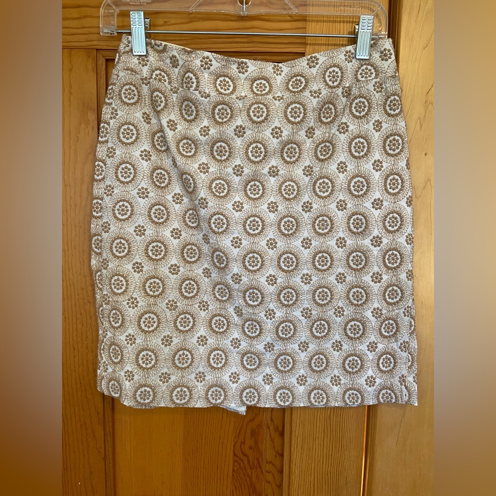 Ann Taylor Cream and Brown Embroidered Skirt